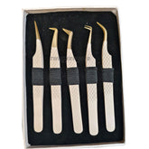 5pcs Nude Gold Tip Tools for Eyelashes Tweezers Set - TWEEZER WORLD