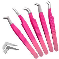 Hot Pink with Silver Tip Lash Tweezers Sets - TWEEZER WORLD