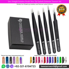 5pcs Straight Isolation Needle Nose Tip Eyelash Extension Tweezers Set