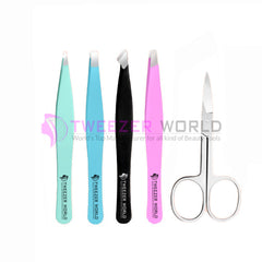 5Pcs Colorful Eyebrow Tweezers Set Professional Scissor Eyebrow Tweezers