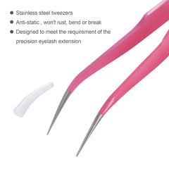 2pcs Pink Straight Curved Tip Tweezers Sets for Eyelash Extensions