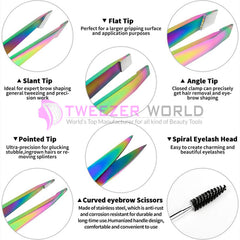6cs Titanium Coated Multi Eyebrow Scissor Tweezers Set
