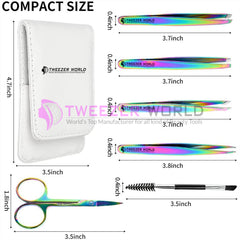 6cs Titanium Coated Multi Eyebrow Scissor Tweezers Set