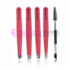 6cs Red Eyebrow Tweezers Scissor Best Facial Hair Removal Set