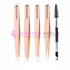 6cs Titanium Coated Rose Gold Eyebrow Tweezers Facial Hair Removal Set