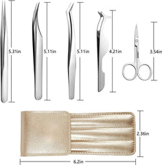 5pcs Eyelash Tools, False Eyelash Curler, Straight Tips Tweezers Set
