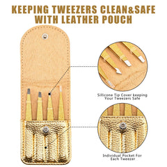 4pcs Rose Gold Professional Stainless Steel Tweezers