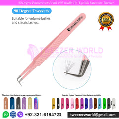 90 Angled Pink lash tweezers by TWEEZER WORLD