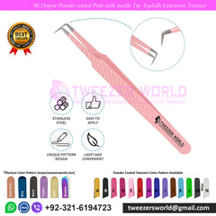 90 Pink lash tweezers by TWEEZER WORLD
