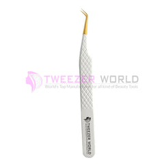 Diamond Grip 65 Degree Gold Tip White Handle Premium Lash Tweezers