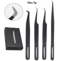 Black Eyelash Tweezers Fiber Tip 4pc set Manufacturing Exporting by TWEEZER WORLD