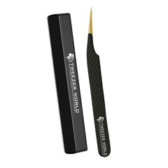 Black Gold Straight Isolation Eyelash Extensions Tweezers - TWEEZER WORLD