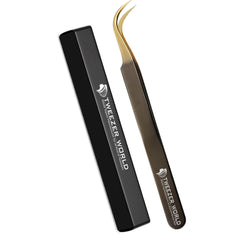 Black Handle Gold Tip curved Eyelash Extension Tweezers Set