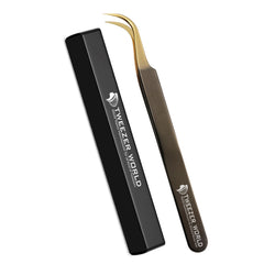 Black Handle Gold Tip Curved Eyelash Extension Tweezers