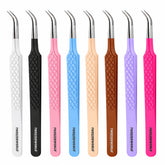 Curved Isolation Lash Tweezers Color and Silver Fiber Tip | TWEEZER WORLD®
