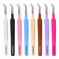 Curved Isolation Lash Tweezers Color and Silver Fiber Tip | TWEEZER WORLD®