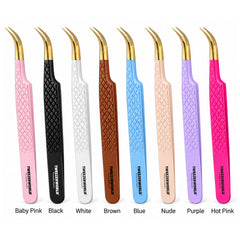 Curved Lash Tweezers Color Handle and Gold Tip | TWEEZER WORLD®