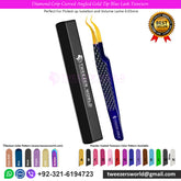 Diamond Grip Curved Angled Gold Tip Blue Lash Tweezers