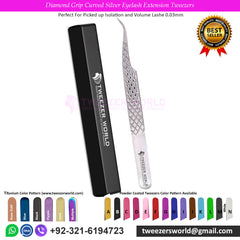 4pcs Diamond Grip Silver Eyelash Extension Tweezers Set