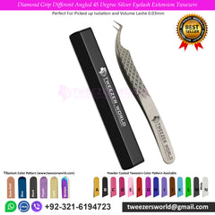 Diamond Grip Different Angled 45 Degree Silver Eyelash Extension Tweezers