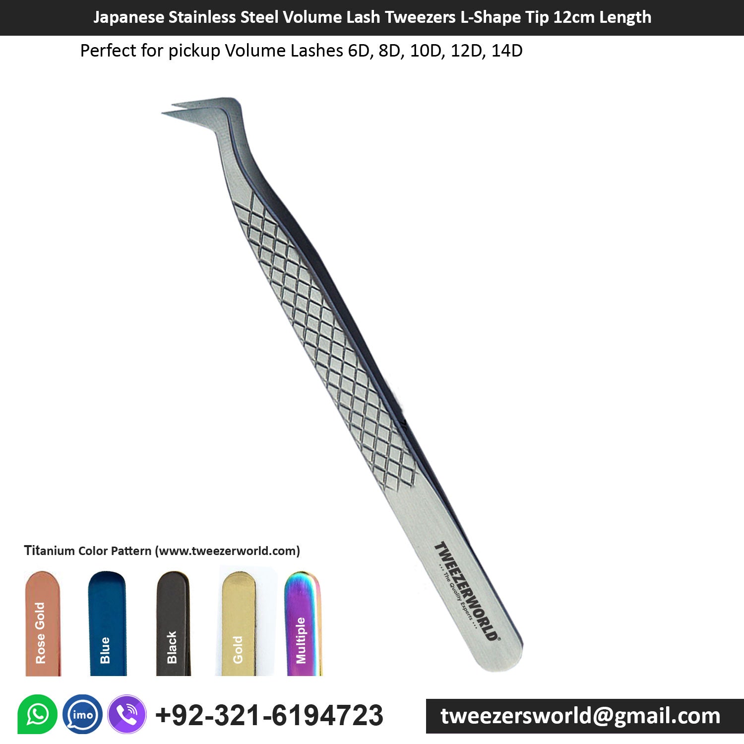 Japanese Stainless Steel Volume Lash Tweezers with L-Shape Tip on a white background