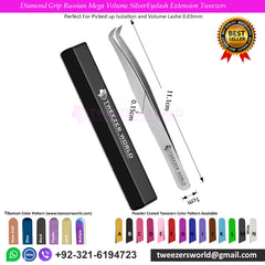 Diamond Grip Russian Mega Volume Silver Eyelash Extension Tweezers