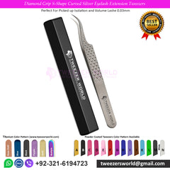 4pcs Diamond Grip Silver Eyelash Extension Tweezers Set