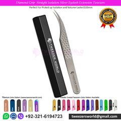 4pcs Diamond Grip Silver Eyelash Extension Tweezers Set