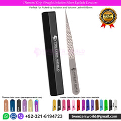 2pcs Diamond Grip Silver Eyelash Extension Tweezers Set