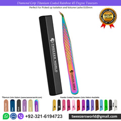 2pcs Diamond Grip Titanium Coated Rainbow Eyelash Tweezers Set