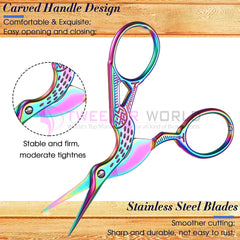 Amazon Hot Selling 10 pcs Embroidery Scissors Rainbow Crane Scissors