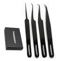 Eyelashes Tweezers Black 4pcs Set Manufacturing & Exporting by TWEEZER WORLD