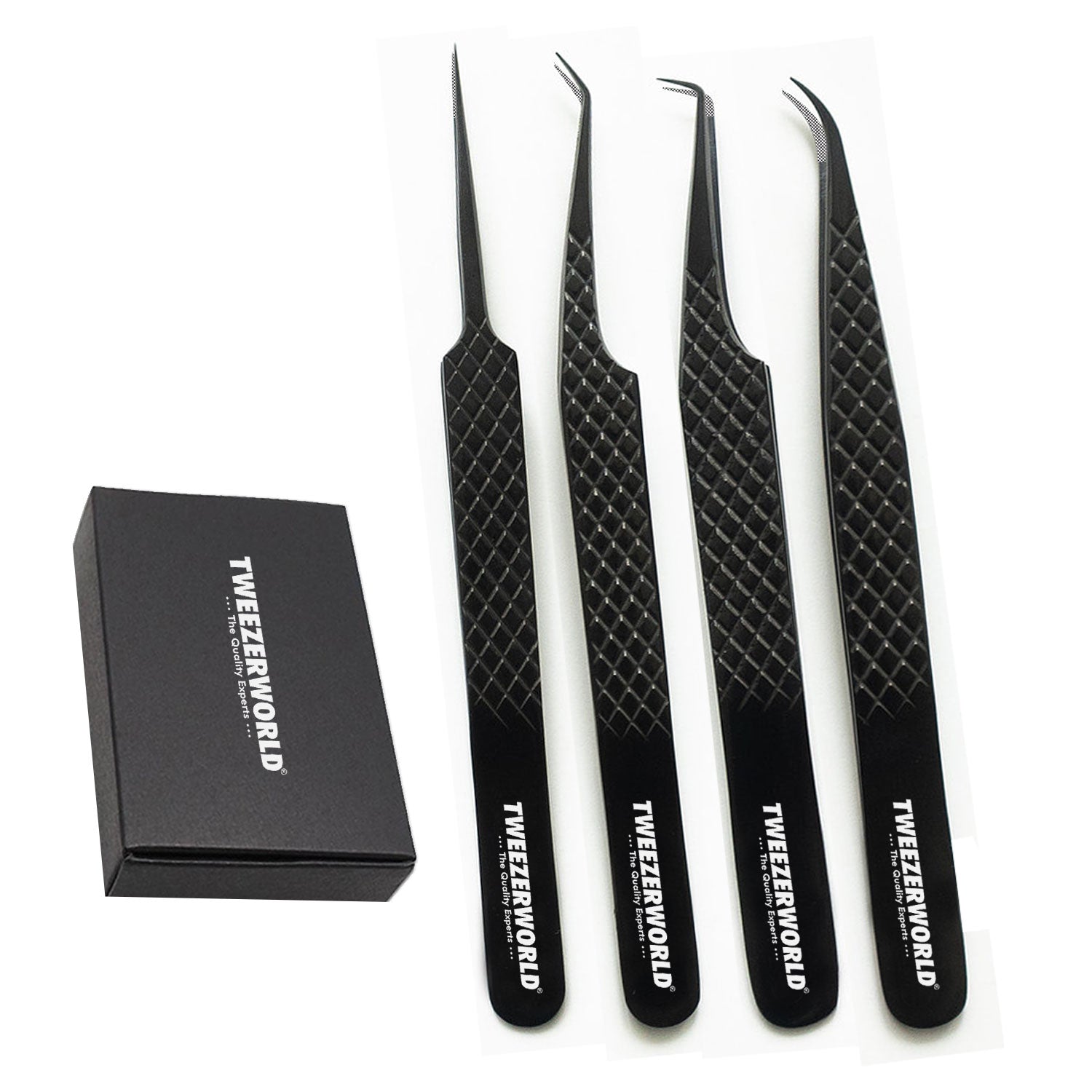 Eyelashes Tweezers Fiber Tip Black 4pcs Manufacturing & Exporting by TWEEZER WORLD