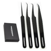 Eyelashes Tweezers Fiber Tip Black 4pcs Manufacturing & Exporting by TWEEZER WORLD