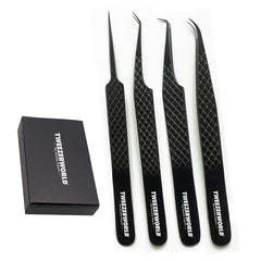 Eyelashes Tweezers Fiber Tip Black 4pcs Manufacturing & Exporting by TWEEZER WORLD