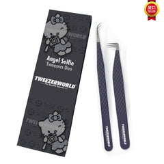 Fiber Tip Lash Tweezers Black Angel Selfie Duo - TWEEZER WORLD