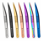 Fine-Tip Serrated Handle Lash Isolation Tweezers in seven colors: silver, black, gold, rose gold, purple, rainbow and blue | TWEEZER WORLD®