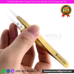 Gold Heat Resistant Ceramic Tweezers for Jewelry Tools & Equipment Use