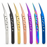 Japanese Stainless-Steel Straight Lash Isolation Tweezers with Holes in silver, black, gold, rose gold, purple, rainbow and blue | TWEEZER WORLD®