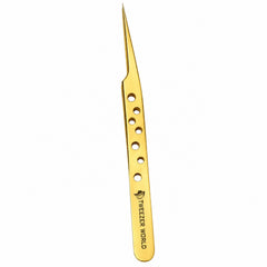 Japanese Stainless-Steel Straight Lash Isolation Tweezers with Holes - Gold | TWEEZER WORLD®