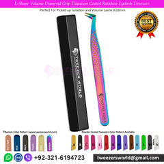 4pcs Diamond Grip Titanium Coated Rainbow Eyelash Tweezers Set