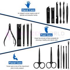 Stainless Steel Grooming Kit Nail Tools Manicure & Pedicure Set of 18pcs