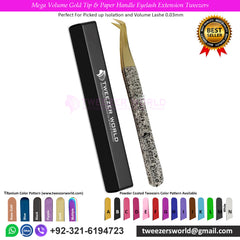 Mega Volume Gold Tip & Paper Handle Eyelash Extension Tweezers