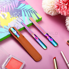 Stainless Steel 3 Pcs Metal Nail File with Leather Case Nail Manicure File