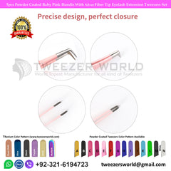 Pink Eyelash Tweezers Fiber Tip Set  Point - TWEEZER WORLD