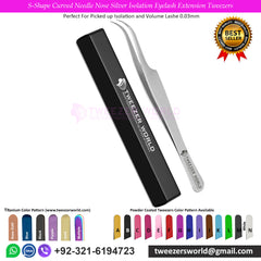 S-Shape Curved Needle Nose Silver Isolation Eyelash Extension Tweezers