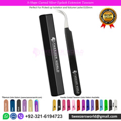 2pcs Straight & Curved Silver Eyelash Extension Tweezers Set