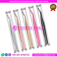 private label two head eyelash tweezers best plastic tube packing