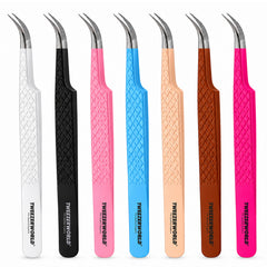 Curved Lash Tweezers Color Handle and Silver Tip | TWEEZER WORLD®