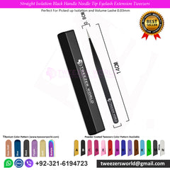 Straight Isolation Black Handle Needle Tip Eyelash Extension Tweezers